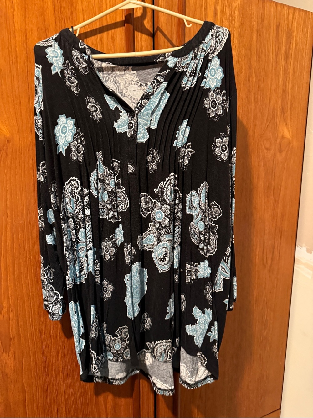 Simply Emma Black Tunic with Light Blue Floral Paisley Print